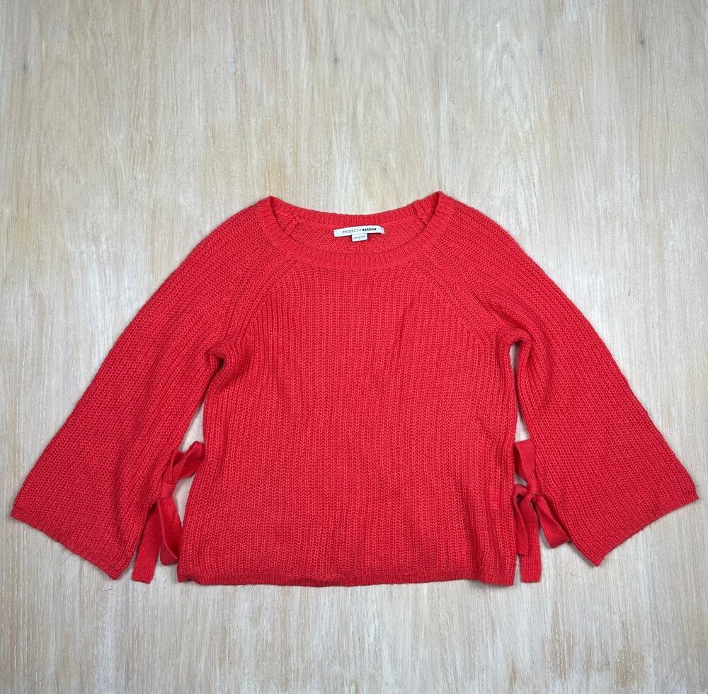 Project Naadam Coral Pink Open Knit Bell Sleeve Tied Bow Pullover Sweater Small